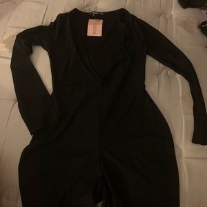Plunge long sleeve unitard